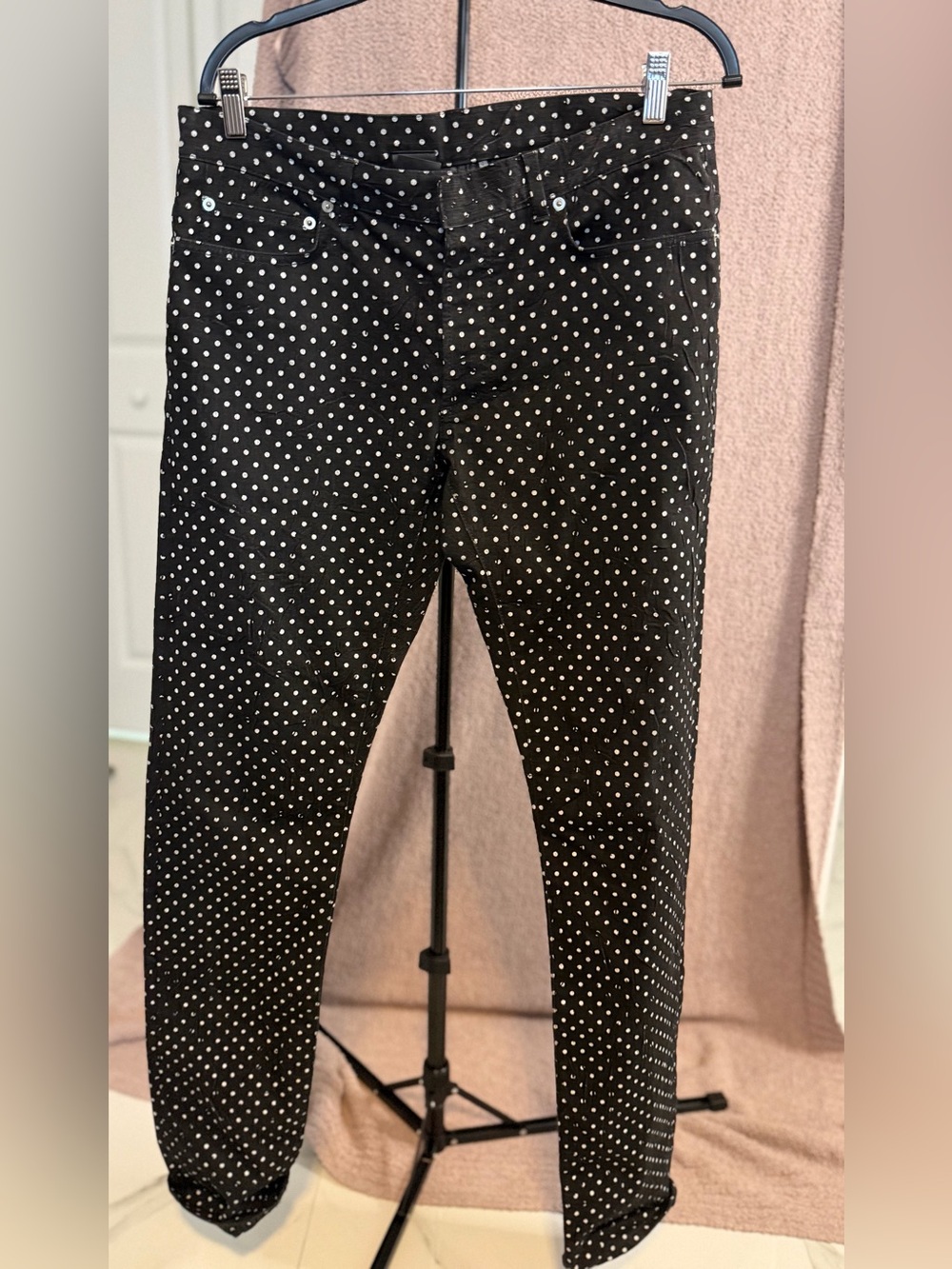 Dior Homme Distressed Dot Print Black Skinny Jeans Size 32 Made in Italy - Picture 1 of 9